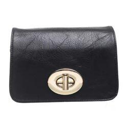 Sukumall-Bessie Vintage ladies flap over cross body bag-Black-F