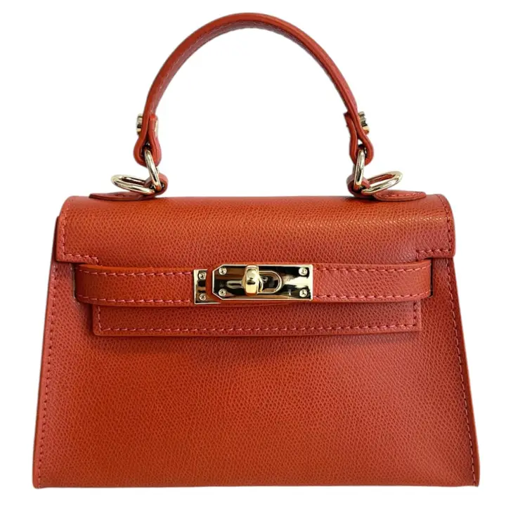 Sukumall-Orange colour genuine leather ladies bag