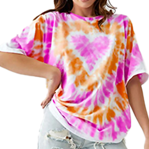 R00034e Tie Dye Heart Tee Dress