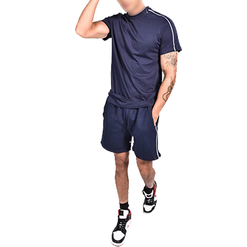 TS2462d Navy Tape Striped Back Piped Short Set