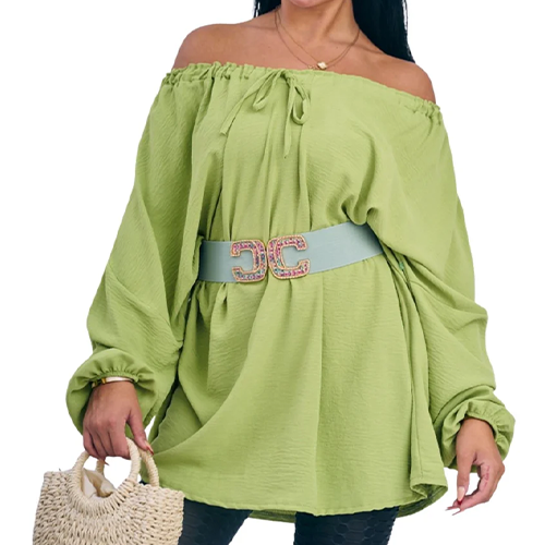 11524107-13228d Plain Oversized Drawstring Neckline Top