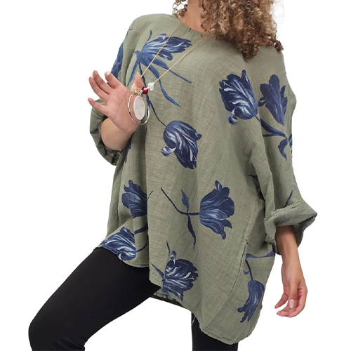 Tulip Print Necklace Plus Size Top