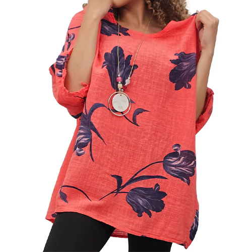 Tulip Print Necklace Plus Size Top