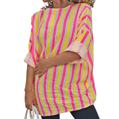 14615110-24270e Neon Stripes Print Tunic Cotton Top