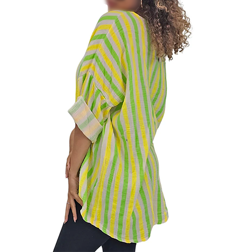 14615110-24270h Neon Stripes Print Tunic Cotton Top