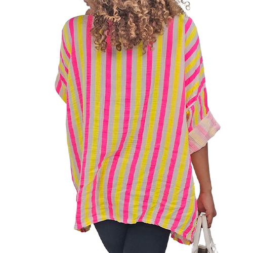 14615110-24270i Neon Stripes Print Tunic Cotton Top