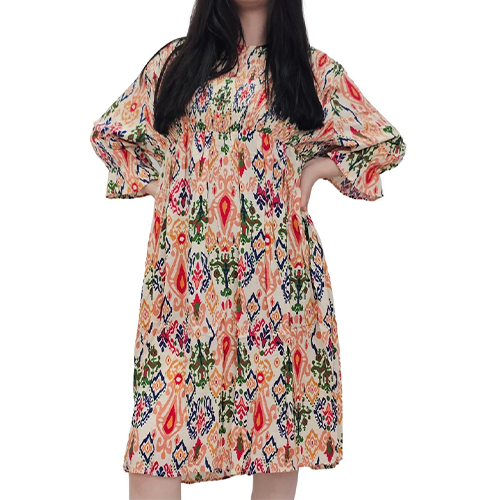 Abstract Aztec Print Oversized Shirred Detail Dress