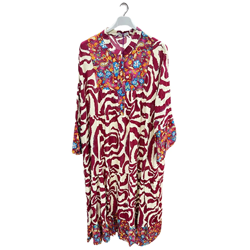 32320714-CN0110b Paisley Floral Print Tiered Flared Dress