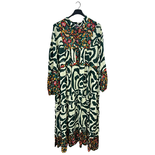 32320714-CN0110c Paisley Floral Print Tiered Flared Dress