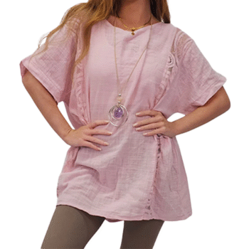 Plain Textured Side Panel Necklace Cotton Top