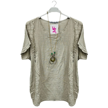 Plain Textured Side Panel Necklace Cotton Top