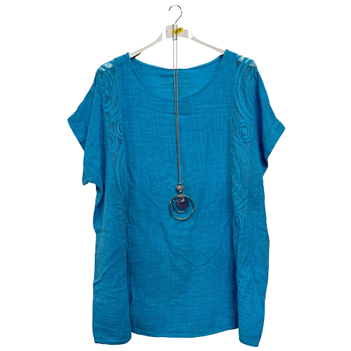 Plain Textured Side Panel Necklace Cotton Top