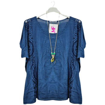 Plain Textured Side Panel Necklace Cotton Top