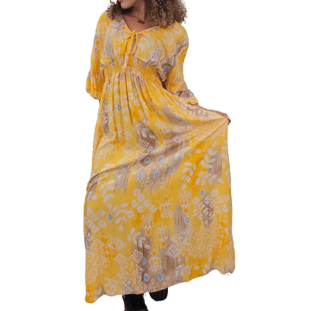 MCEFWDL001-Long Dress-Leaves printed-Merch-&-Carter