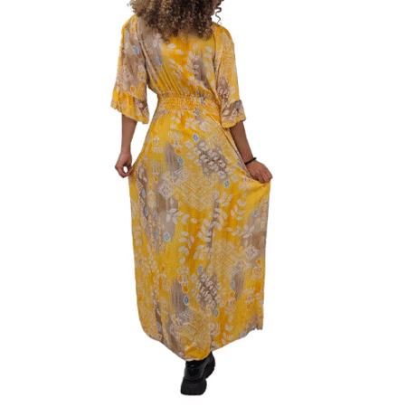 MCEFWDL001-Long Dress-Leaves printed-Merch-&-Carter MCEFWDL001-Long Dress-Leaves printed-Merch-&-Carter