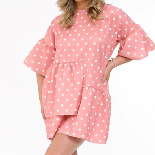 AD8029a Dusty Pink Polka Dot Oversized Smock Dress
