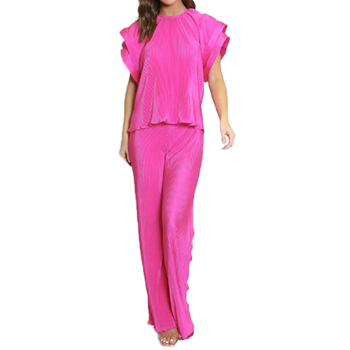 Job Lot Wide Sleeve Plisse Top and Trouser Co-Ord Set